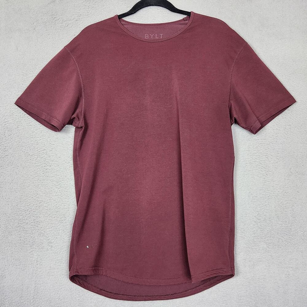 BYLT Shirt Mens Medium Red Drop Cut Crewneck Soft Tagless Curved Hem Tee